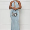 Plunge Halter Maxi Dress (Light Blue)- FINAL SALE
