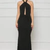 Plunge Halter Maxi Dress (Black)- FINAL SALE