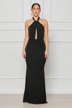 Plunge Halter Maxi Dress (Black)- FINAL SALE