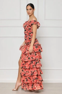 Ruffled Floral Maxi Dress (Red Multi) -Lilly's Kloset lillys2 21 239071