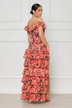 Ruffled Floral Maxi Dress (Red Multi) -Lilly's Kloset lillys2 21 239079