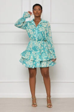 In Bloom Peplum Mini Dress (Green Multi) -Lilly's Kloset lillys2 8 234946