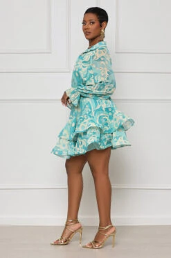 In Bloom Peplum Mini Dress (Green Multi) -Lilly's Kloset lillys2 8 234957