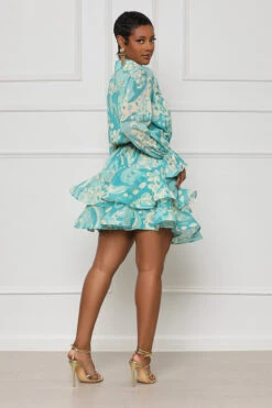 In Bloom Peplum Mini Dress (Green Multi) -Lilly's Kloset lillys2 8 234966