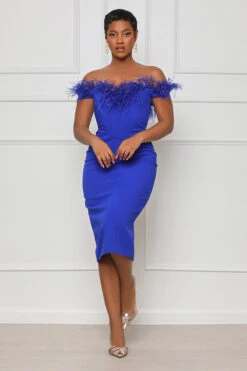 Feather Corset Midi Dress (Blue)- FINAL SALE