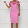 Feather Corset Midi Dress (Fuchsia)- FINAL SALE