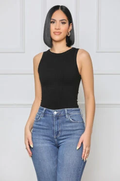 Simple And Sweet Tank Bodysuit (Black)