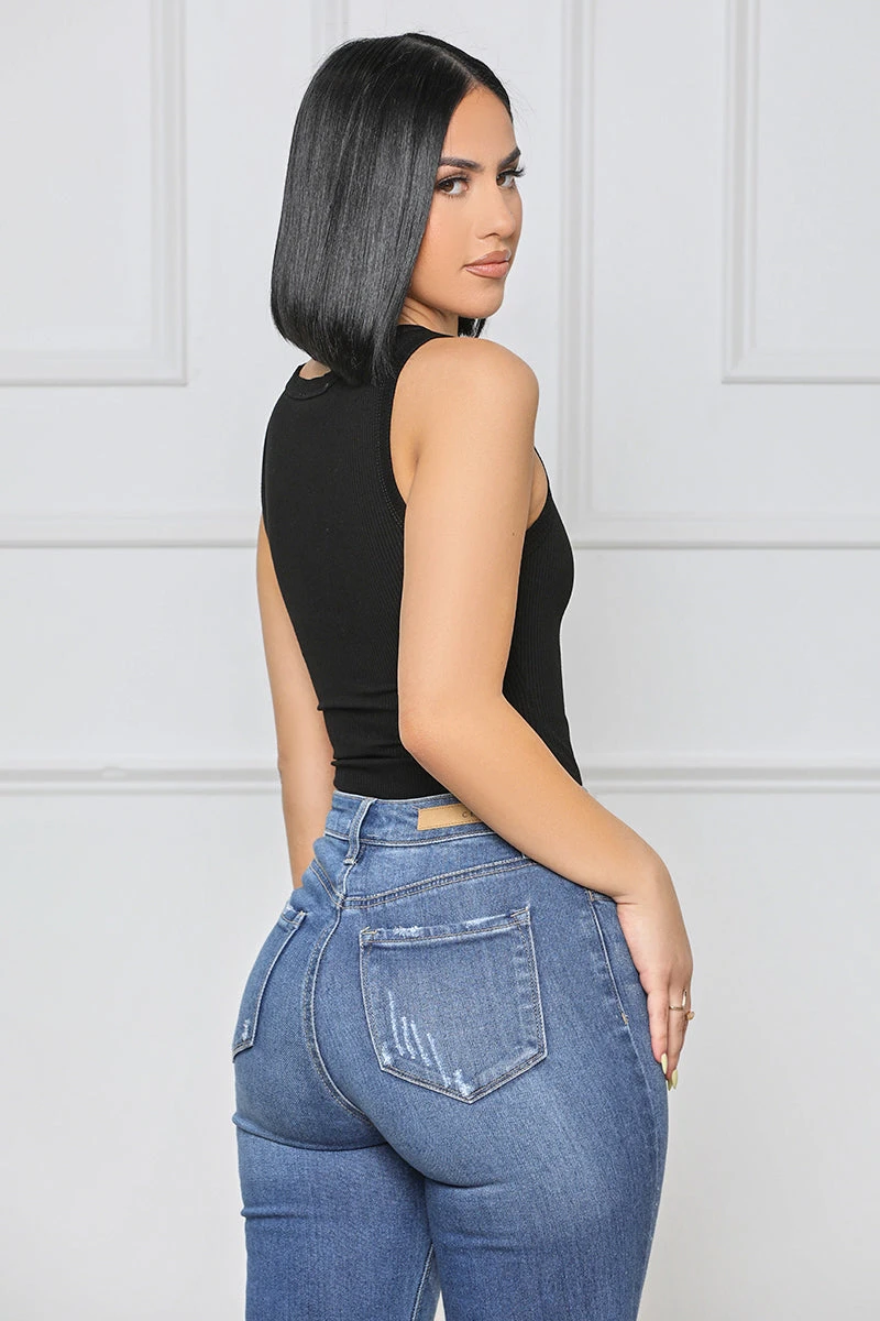 Simple And Sweet Tank Bodysuit (Black) 2 Simple And Sweet Tank Bodysuit (Black) - Image 2