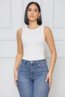 Simple And Sweet Tank Bodysuit (White)