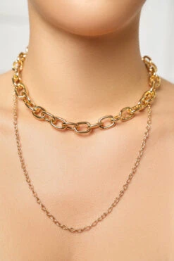 Gold Double Chain Necklace Set