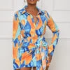 Miss Connected Abstract Wrap Dress (Blue Multi)- FINAL SALE