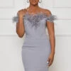Evening Romance Feather Corset Mini Dress (Grey)- FINAL SALE