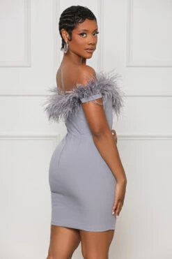 Evening Romance Feather Corset Mini Dress (Grey)- FINAL SALE -Lilly's Kloset lillys3 7 2316602