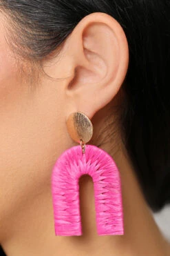 Gold Arch Drop Earrings (Pink)