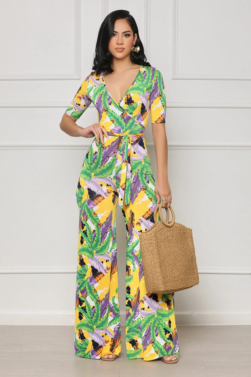 Island Time Plunge Jumpsuit (Green Multi) 1 Island Time Plunge Jumpsuit (Green Multi)