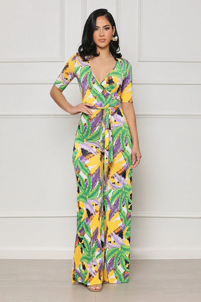 Island Time Plunge Jumpsuit (Green Multi) 2 Island Time Plunge Jumpsuit (Green Multi) - Image 2