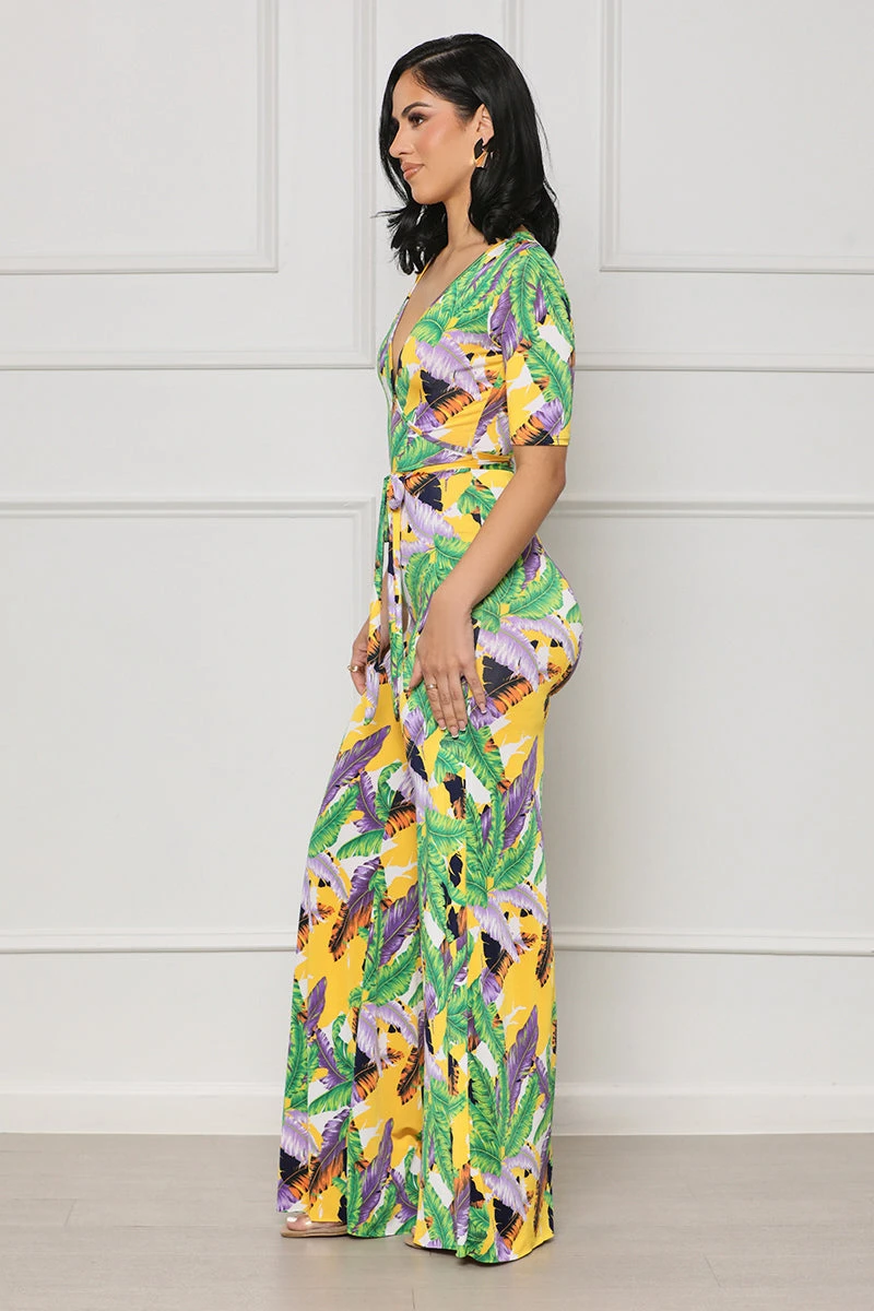 Island Time Plunge Jumpsuit (Green Multi) 3 Island Time Plunge Jumpsuit (Green Multi) - Image 3