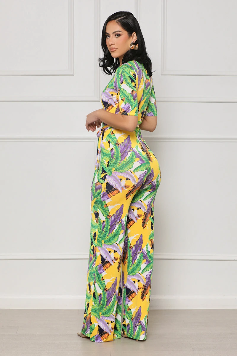 Island Time Plunge Jumpsuit (Green Multi) 4 Island Time Plunge Jumpsuit (Green Multi) - Image 4