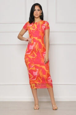 Heated Up Mesh Midi Dress (Pink Multi)