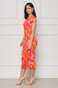 Heated Up Mesh Midi Dress (Pink Multi) -Lilly's Kloset lillys5 30 2329475