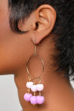 Purple Beaded Drop Earrings