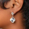 Rhinestone Clover Drop Earrings (Silver)