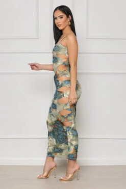 Waste No Time Cut Out Midi Dress (Green Multi) -Lilly's Kloset lillys6 6 2332975
