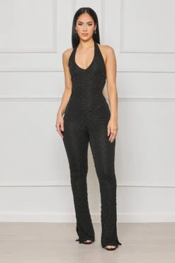 Here To Lounge Halter Top Jumpsuit (Black)