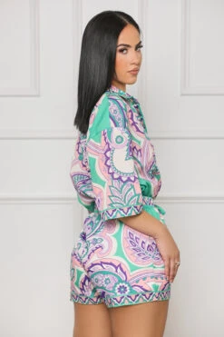 True Colors Button Up Shorts Set (Green Multi) -Lilly's Kloset lillys6 6 2333732