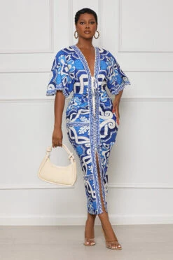 True Art Drawstring Midi Dress (Blue Multi)