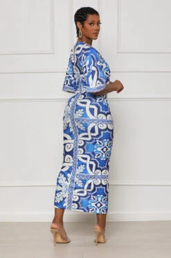 True Art Drawstring Midi Dress (Blue Multi) -Lilly's Kloset lillys6 6 2334070