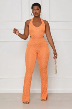 Here To Lounge Halter Top Jumpsuit (Orange)