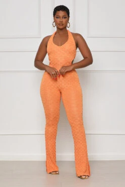 Here To Lounge Halter Top Jumpsuit (Orange) -Lilly's Kloset lillys6 6 2334412