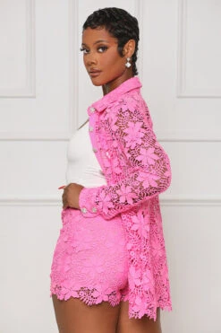 Unforgettable You Lace Jeweled Short Set (Pink) -Lilly's Kloset lillys6 6 2334658