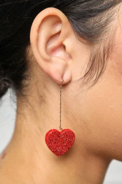 Sparkle Hearts Red Drop Earrings